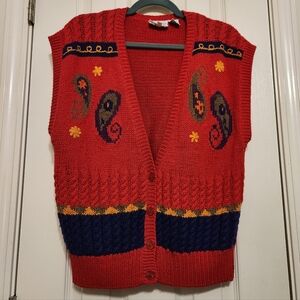 ❤️Vintage Russ V-neck Sleeveless Sweater Vest Red with Paisley Medium